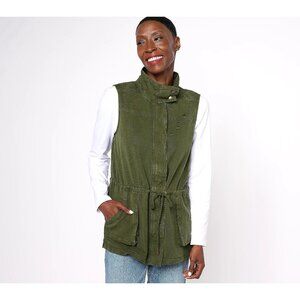 AnyBody Cargo Vest Size Small Pockets Drawstring Waist Hunter Green Utility NEW